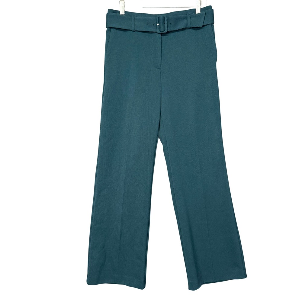 Ann Taylor Trousers Women 8 Teal Wide Leg Belted Textured Career Pants